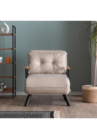 Pafu Sando Tekli Katlanır Yataklı Koltuk Keten Krem Krem