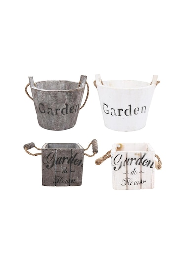 Suntek Magideal Vintage Ahşap Kova Eski Püskü Şık Yuvarlak-kahverengi