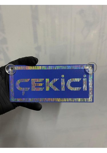 Mavi Renk Üzeri Hologram Renk Çekici Yazılı Vantuzlu Cam Süsü