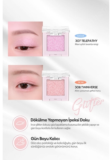 Kalıcı, Topaklanma Yapmayan, Simli Tekli Far Mıssha Modern Shadow Glitter 307 Telepathy