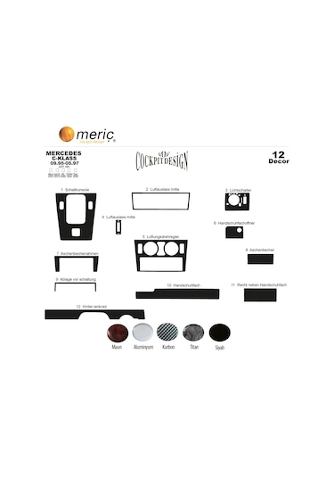 Meriç® Mercedes C Serisi Ön Torpido Kaplama 12 Parça 1995-1997 (530156770)