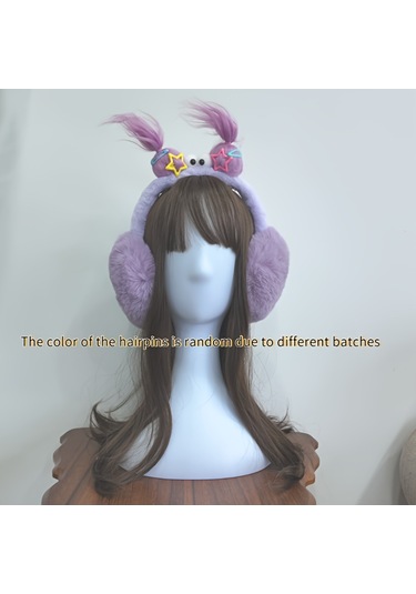 Elmpaly Kadınlar İçin Mor Sevimli Polar Kulaklık, Kışlık Rüzgar Geçirmez Sıcak Kulak Koruyucu