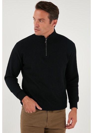 Buratti Pamuklu Regular Fit Yarım Fermuarlı Dik Yaka Erkek Sweat 5905716 Siyah