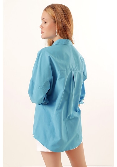 Bigdart 3900 Oversize Uzun Basic Gömlek - Koyu Mavi 001