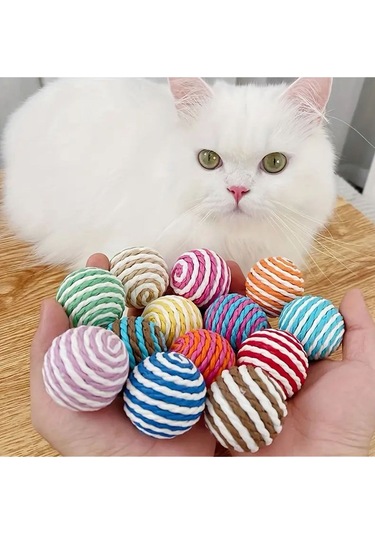 Ip Sarma Renkli Kedi Oyun Topu 4 Cm 1 Adet Kedi Oyuncağı