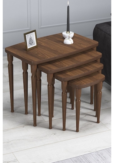 Imaj Mdf Ve Lake Boya, Ceviz 4lü Zigon Sehpa Takımı, Ceviz Gürgen Ayaklar Sehpalar Ceviz Ayaklar Ceviz