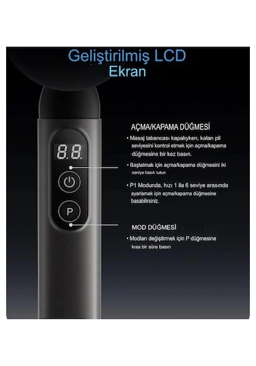 Enshall Amg16 Saplı Masaj Tabancası,lcd Ekranlı Sırt Masaj Aleti Açık Gri