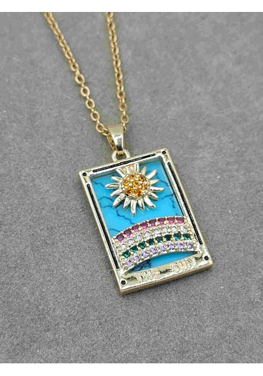 The Sun Tarot Kartı Çelik Kolye Altın