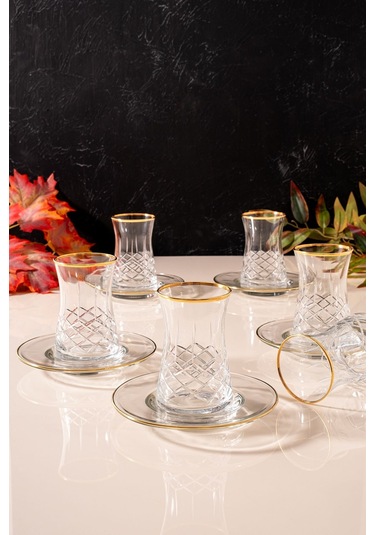 Mest Serin 12 Parça 6 Kişilik Yaldızlı Çay Bardağı Seti 132 Cc - Lüks Ve Zarif Serin Gold Diğer