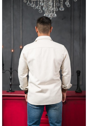 Advante Slimfit Çift Kapak Cepli Astarsız Kaşe Gömlek Krem