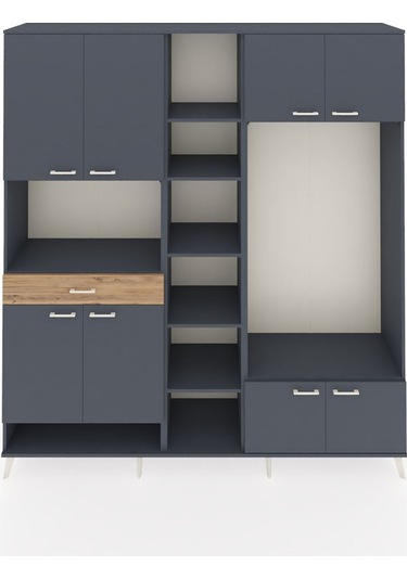 Hyperion Dolap 12 Raflı Tek Çekmeceli 8 Kapaklı 220x44x243 Antrasit-antrasit/çam Antrasıt/atlas Çam