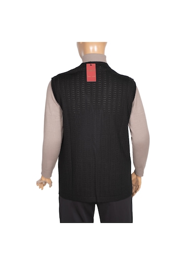 Hesna Kadın Karen Triko Cepli Boncuklu Siyah Yelek Siyah