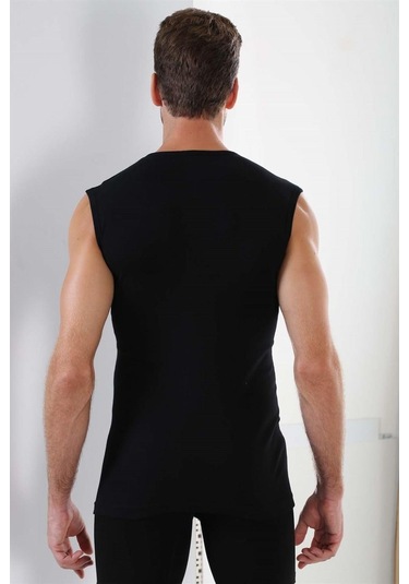 Erkek Beyaz - Siyah Tişört Sıfır Kol Sıfır Yaka Kolsuz Atlet 2'li %100 Pamuk-beyaz- Siyah