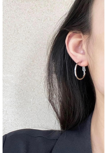 By Zeyna Aksesuar Kadın 316 L Çelik 3 Cm Halka Küpe-5060 Gümüş