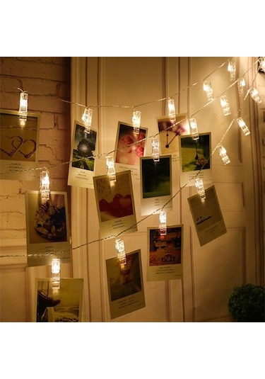 Cbtx Led Fotoğraf Klipsi Dize Işık Pille Çalışan Peri Işıkları Klipsli - Sarı/3 Metre 20 Işık