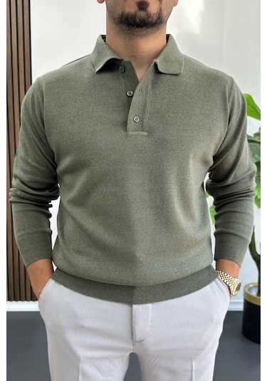 Erkek Düğmeli Polo Yaka Kazak Yeşil Edw231 Yeşil