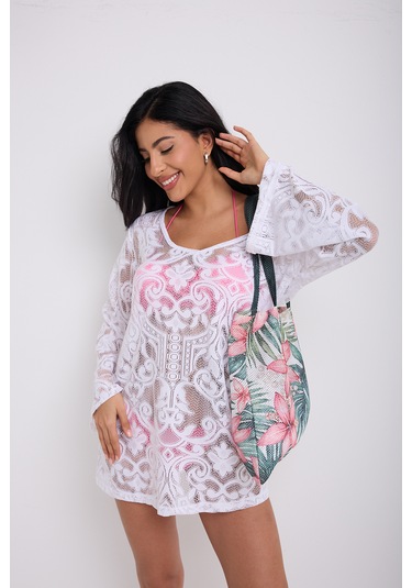 Kolları Volanlı Elbise Beyaz