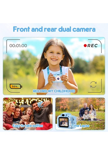 Springsun Çocuklar İçin Eğitici Mini Dijital Kamera - Yüksek Çözünürlüklü Çift Kameralı, Fotoğraf/video/ Oyun Özellikli, Kelebek Mavisi X5s