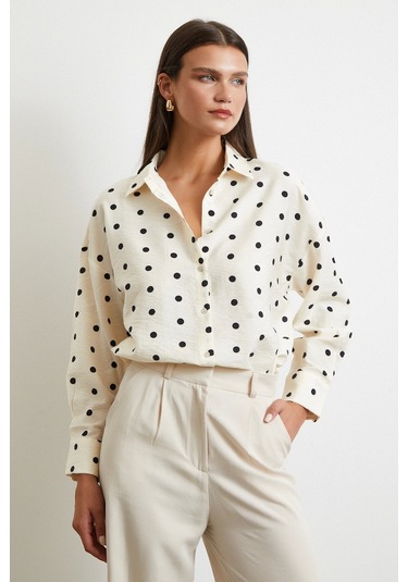 Puantiyeli Oversize Gömlek Siyah Siyah