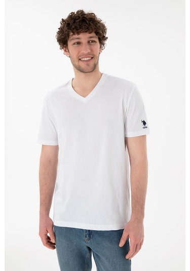 U.S. Polo Assn. Erkek Regular Fit  V Yaka Beyaz Basic Tişört 50305858-VR013