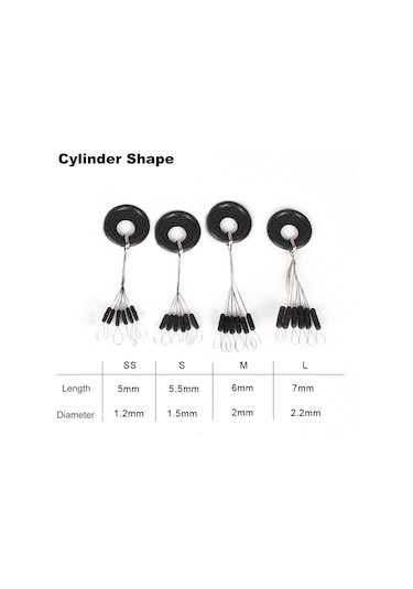 Ranyeek Balıkçılık Kauçuk Tıkaçları - 10 Adet Orta Boy Siyah Silindir Şekli, Akıcı Ve Hafif, 6'lı Paket