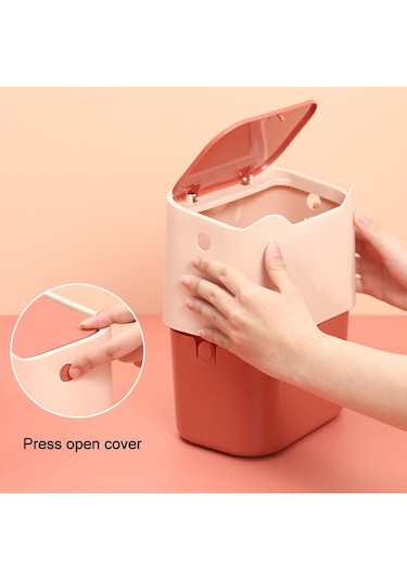 Sones 17,8 X 13 X 13,5 Cm İtmeli Masaüstü Çöp Kutusu Küçük Koku Önleyici Evcil Hayvan Kum Kabı Pembe