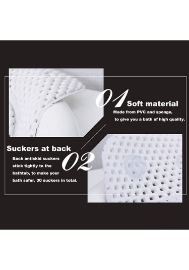 Hangfox Banyo Tepsi Antipatlama Matı - Yumuşak Sponge Yatağıyla Boyun Desteği, Pvc Materyal, Beyaz, 125x36cm Diğer