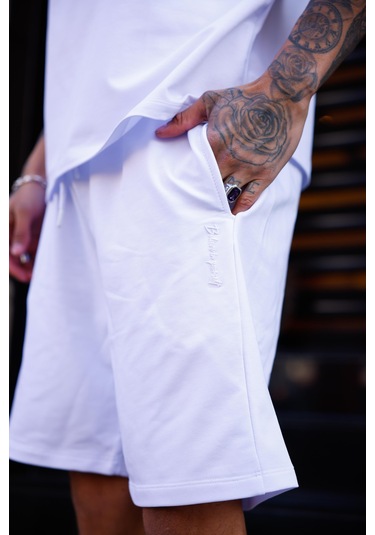 Beyaz Renk Bisiklet Yaka Şort Tişört Takım-1704 Beyaz