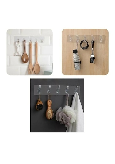 Babylondy Yapışkanlı 5'li Şeffaf Askı Pratik Şeffaf