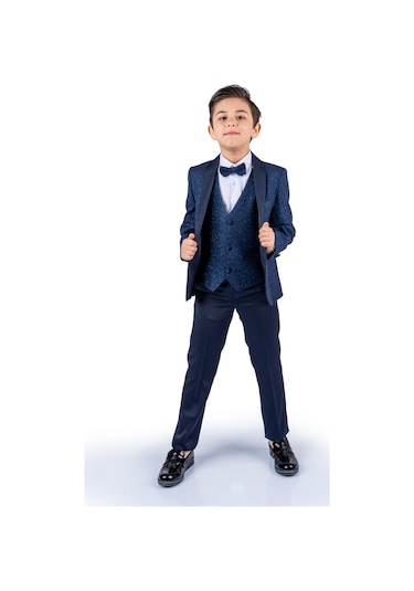 Simli Ceketli Yelekli Erkek Çocuk Damatlık Takım MNK0501