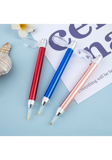 Neevoyu Işıklı Büyük Görünümlü El Kalemi Seti - 4 Farklı Uç 1,3,6,9 Delik - Pırlanta Boyama İçin Verimlilik Artırıcı - Kırmızı Pil Dahil Değil Kırmızı