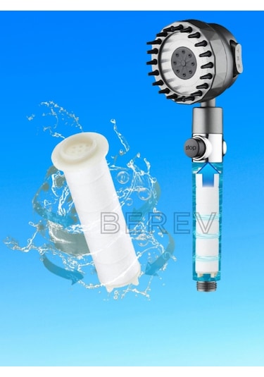 Masajlı 3 Fonksiyonlu Su Tasarruflu Filtreli Turbo Jet Duş Başlığı Siyah 5 Adet Filtre Siyah