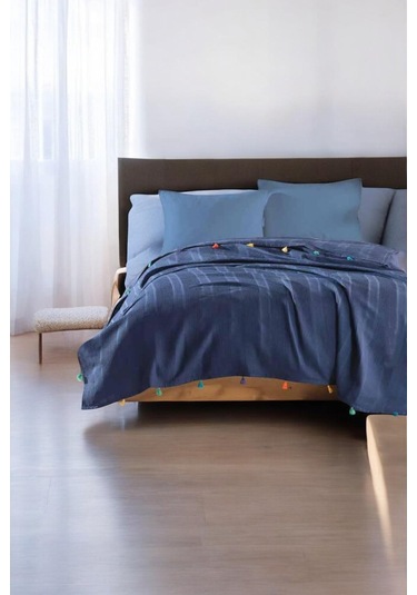 Lacivert Renk Ponpon Dream Pike Çift Kişilik 200x220cm Lacivert