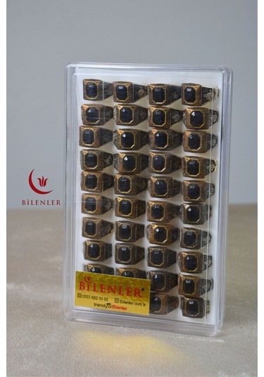 Erkek Siyah Taşlı Metal Yüzük/uzun Ömürlü Şık Tasarım 40'lı Kutu Standart