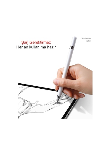 iPad Uyumlu İphone Android Pencil 2İn1 Passive Stylus Kalem