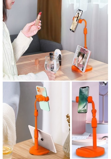 Woody Sofia Masa Üstü Tablet Ve Telefon Tutucu Plastik Aparat Turuncu Telefon Standı