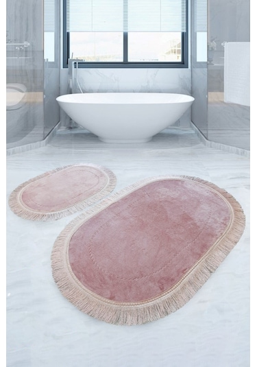 Bonny Home Pera Pudra 2'li Banyo Paspası Seti Kaymaz Tabanlı Pudra