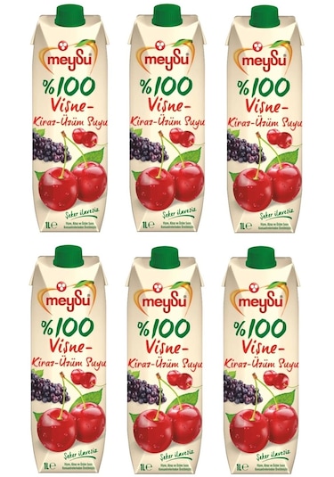 Meysu %100 Vişne Kiraz Üzüm Suyu 1 Lt X 6 Adet