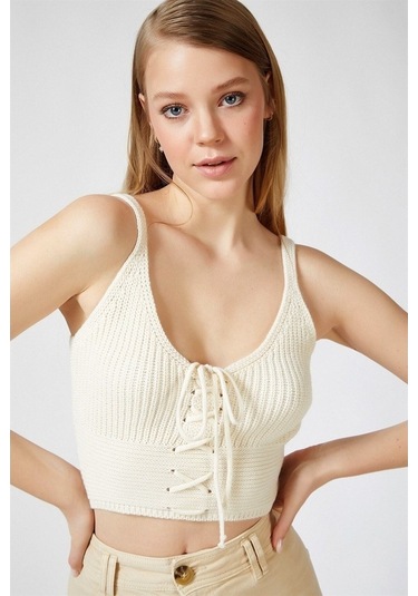 Kadın Bej Önü Bağcıklı Bluz-Bej