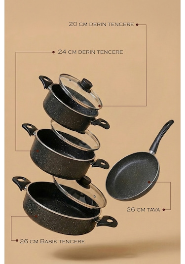 Mastergranito Grey 7 Parça Tencere Ve Tava Seti Gri