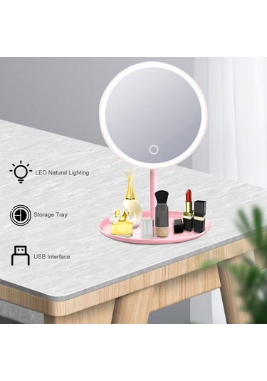 Vkemall Şarj Edilebilir Yuvarlak Makyaj Aynası L-ed Işık Ekran Anahtarı Çıkarılabilir Ta