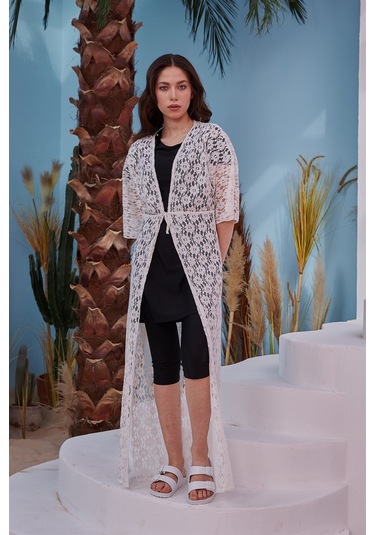 Remsa Mayo Üzerine Önü Açık Pareo 498-486 Kırık Beyaz Beyaz