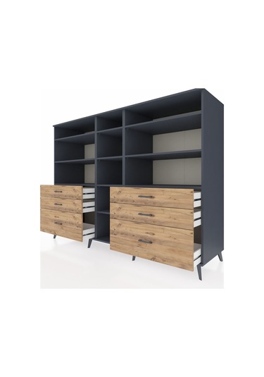Kronos Dolap 10 Raflı 6 Çekmeceli 220x59x163 Antrasit-antrasit/ç Antrasit-antrasit/çam