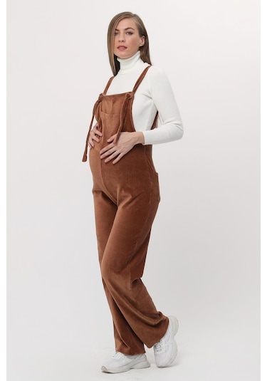 Luvmabelly Myra6114 - Camel Kadife Hamile Salopet-kahverengi