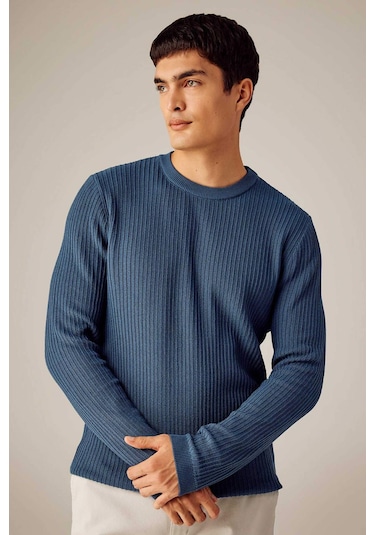 Defacto Standart Fit Bisiklet Yaka Kazak B9707AX24SPIN34 İndigo