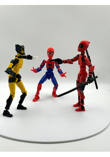 Deadpool, Spider Man & Wolverine Üçlü Marvel Kahraman 3d Baskı Dummy Figür Seti
