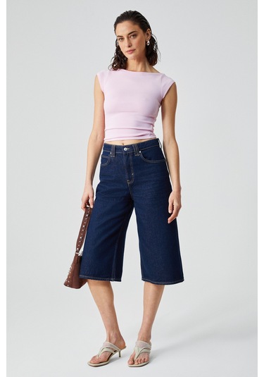 Grımelange Noemı Kadın Balerin Yaka Kısa Kol Slim Fit Ribanalı Pembe Bluz Pembe