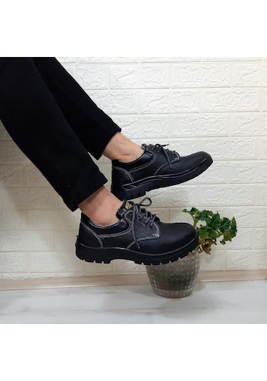 Newkamp Siyah Çelik Burun Bağacaklı Hakiki Deri İş Güvenlik Ayakkabı Siyah