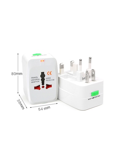 Honmex Evrensel Soket Adaptörü - 4 Uluslararası Standart Abd, Avrupa, İngiltere, Avustralya - 2500w Maksimum Güç - Ateş Engelleyici Pc/abs Plastik - Beyaz