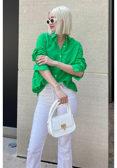 Madmext Mad Girls Yeşil Oversize Gömlek Mg1369-yeşil Yeşil